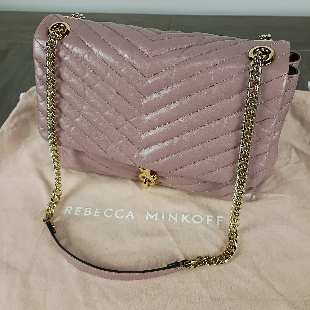 Rebecca Minkoff Edie Flap Pink/Taupe w/Gold - Picture 1 of 11